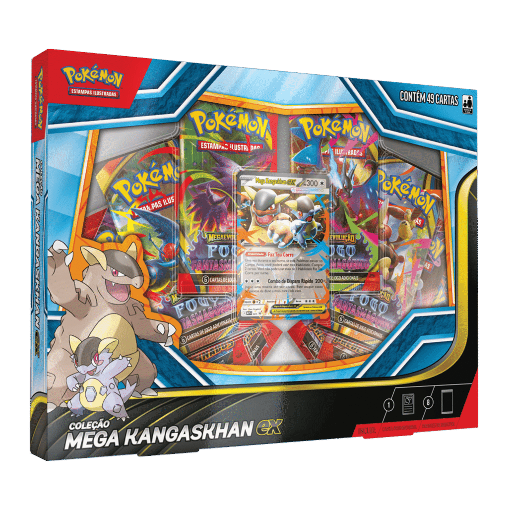 Box Pokémon Mega Kangaskhan ex – Pokémon Estampas Ilustradas em português com 8 boosters
