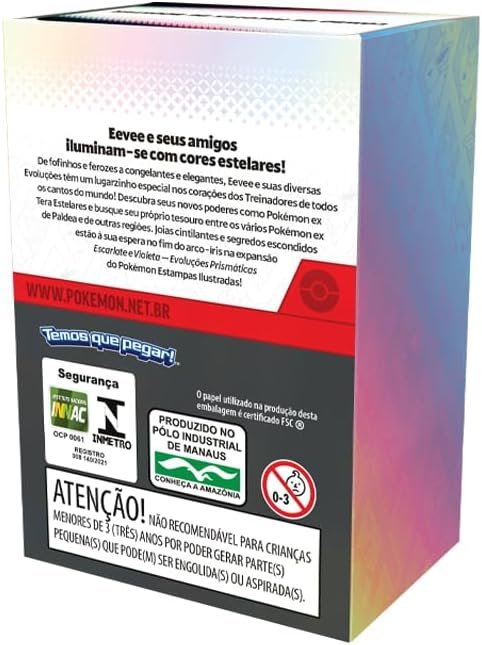 Verso da Booster Box Evoluções Prismáticas com informações do produto